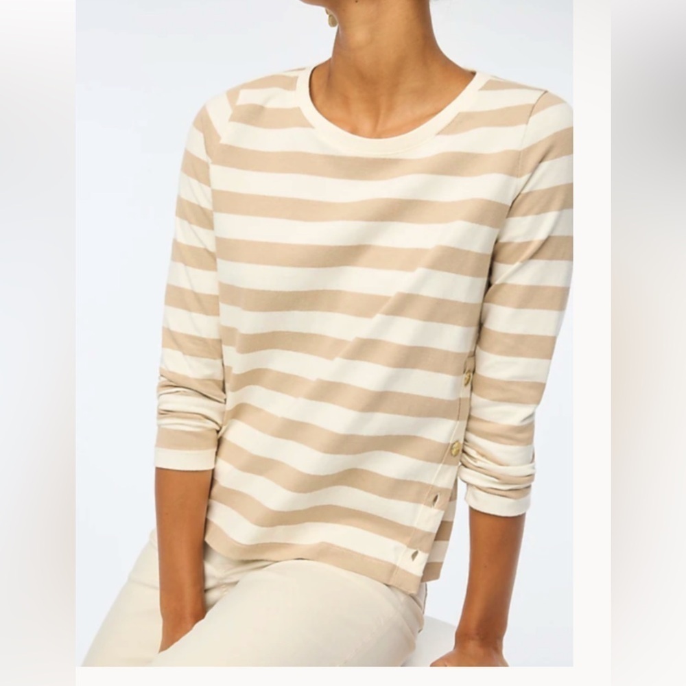New J Crew Striped gold button-side tee classic preppy casual sweater top XS